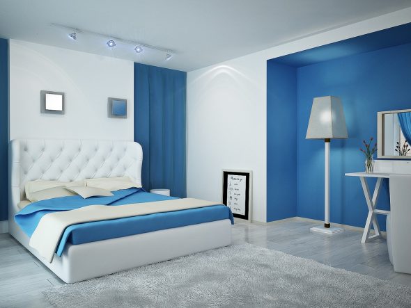 chambre à coucher blanc et bleu
