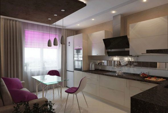 Conception de cuisine avec un canapé 10 m²