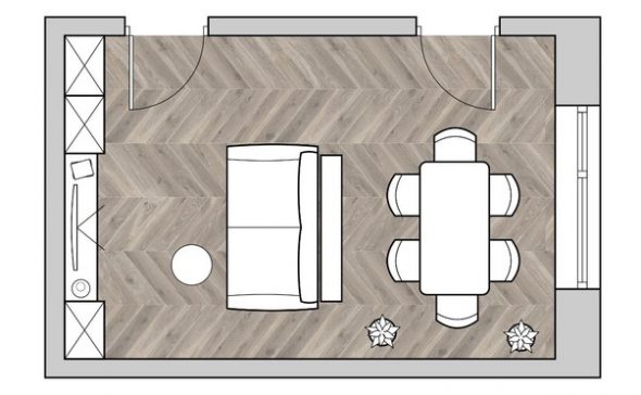 un exemple de planification d'un petit salon avec une table à manger