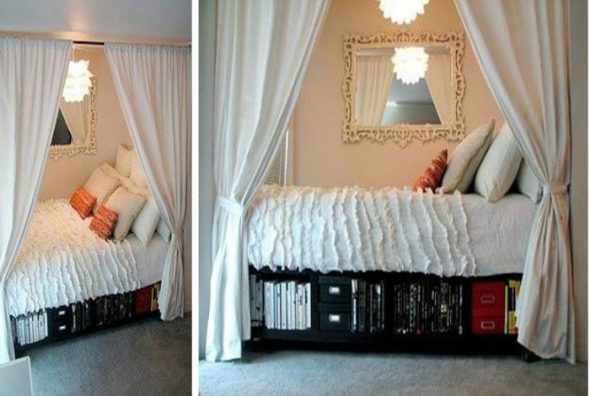 Placez le lit dans une niche et bloquez-le avec des rideaux épais