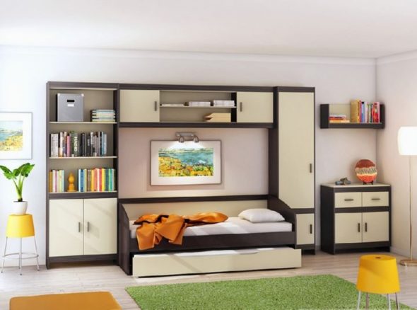 Meubles modulaires avec un lit pour un adolescent
