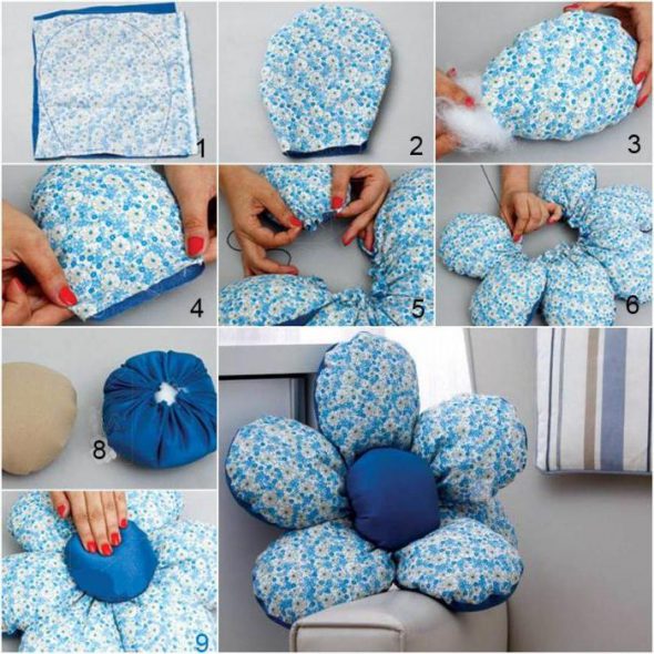 Photo étape par étape, fabrication d'oreillers moelleux en forme de fleur
