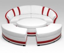 Canapé convertible rouge-blanc de forme ronde