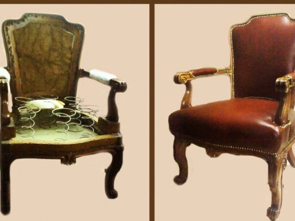 Chaise antique avant et après réparation
