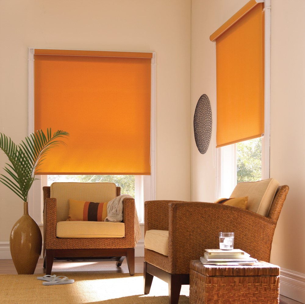 Intérieur de la salle de séjour avec stores orange