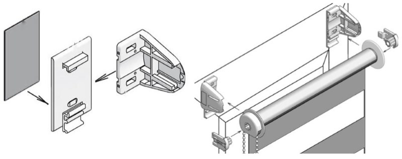 Dispositif pour l'assemblage de supports et de rideaux de suspension pour ruban adhésif