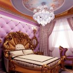 Design de chambre à coucher avec lit plaqué or