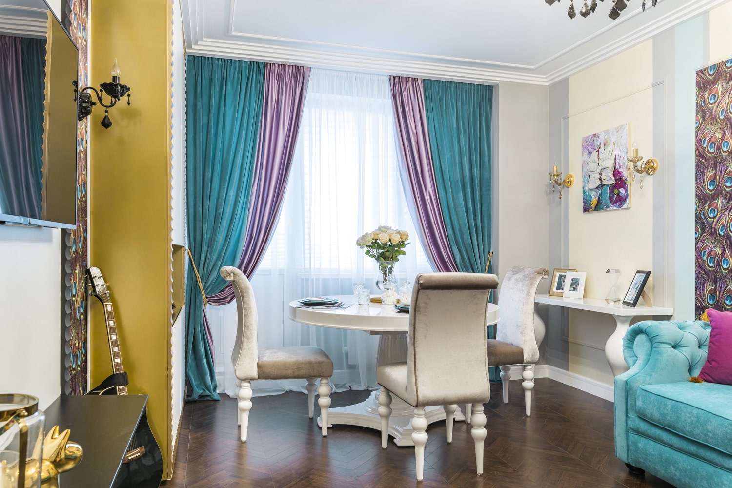 Langsir Turquoise Contoh Dan Gambar Di Pedalaman Ruang Tamu Bilik Tidur Dapur